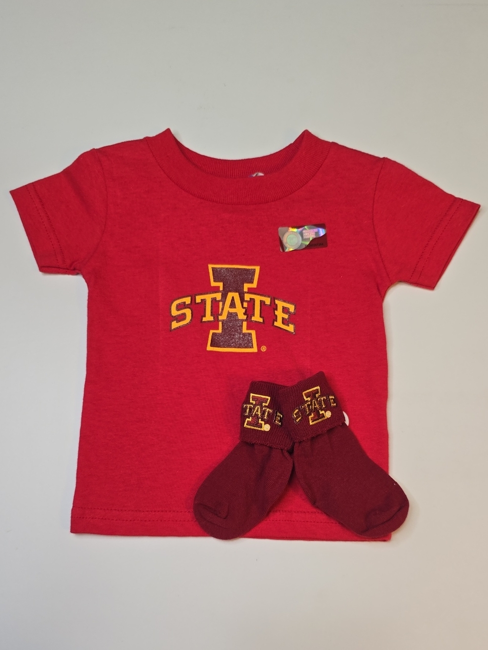 Iowa State Baby Tee with Maroon Socks